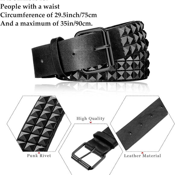 Studded Belt Metal Punk Rock Rivet Punk Leather Threads Studded Goth Belt with P - Picture 7 of 7